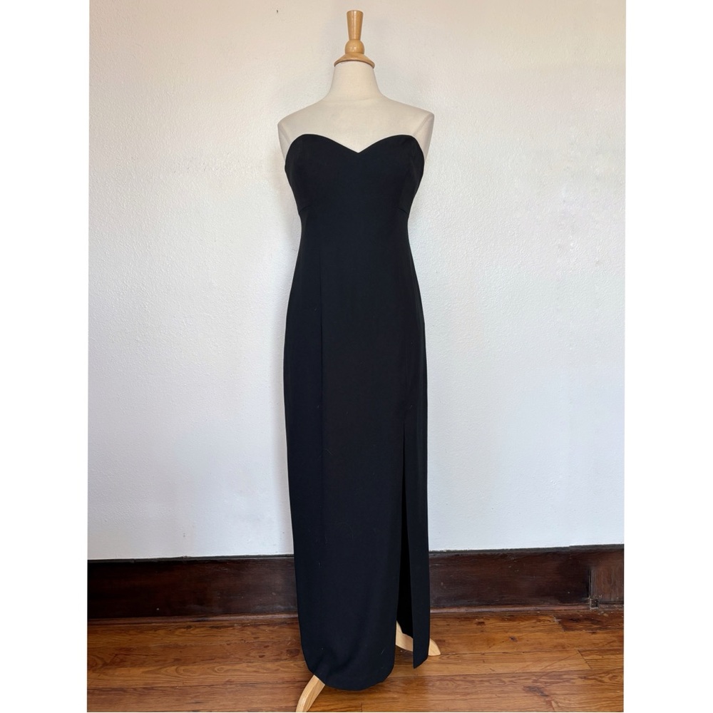 Vintage Strapless Solid Black Full Length Cocktai… - image 2